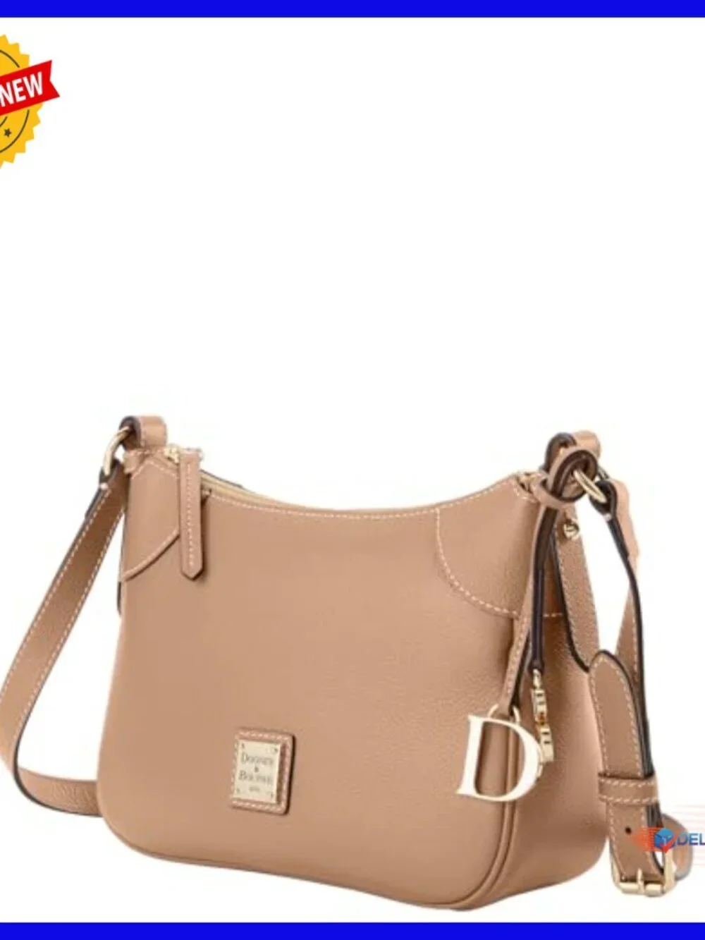 Leather Crossbody Hobo Bag with Zip Pockets, Medium Size